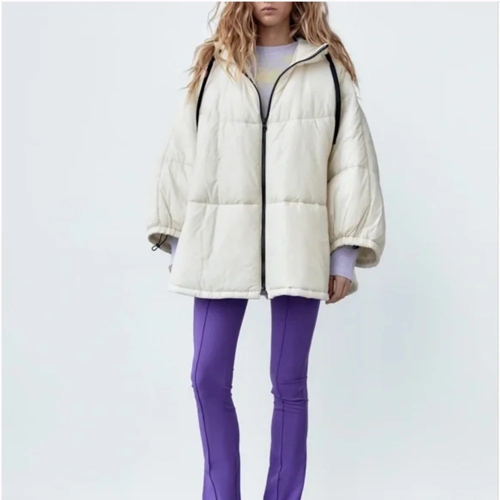 Zara ecru / off white water repellent hooded puffer cape / coat NWT - Picture 12 of 13